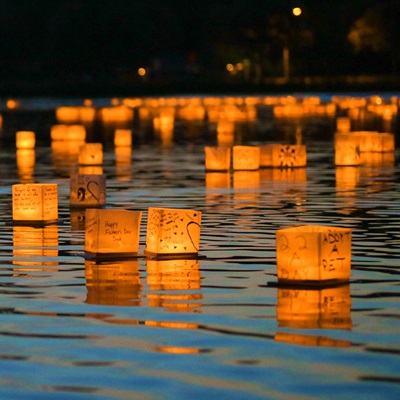 paper lanterns on water