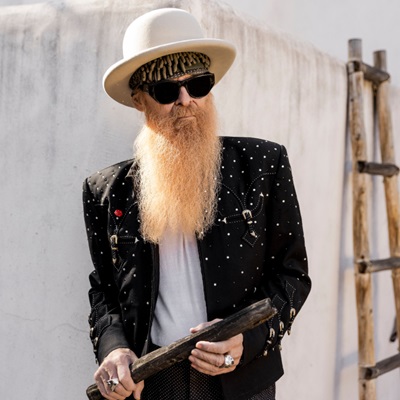 Billy F Gibbons shredding on the guitar